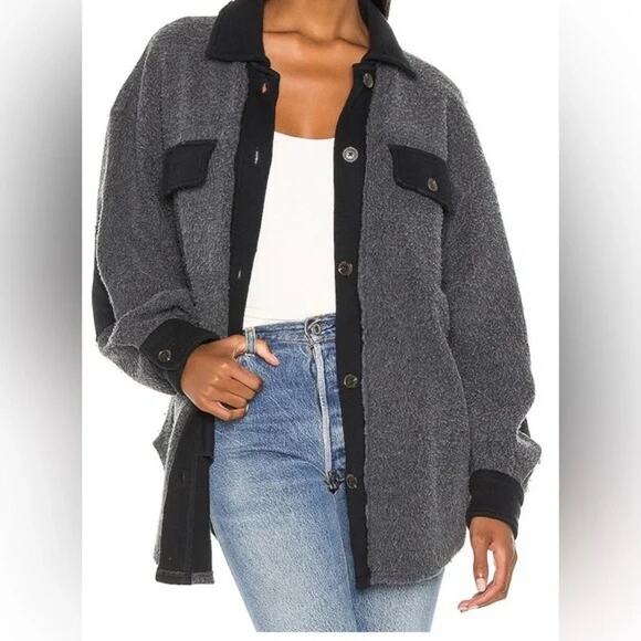Free People Jackets & Blazers - Free People Ruby Button Up Oversized Shirt Jacket Shacket Charcoal Gray Black XL